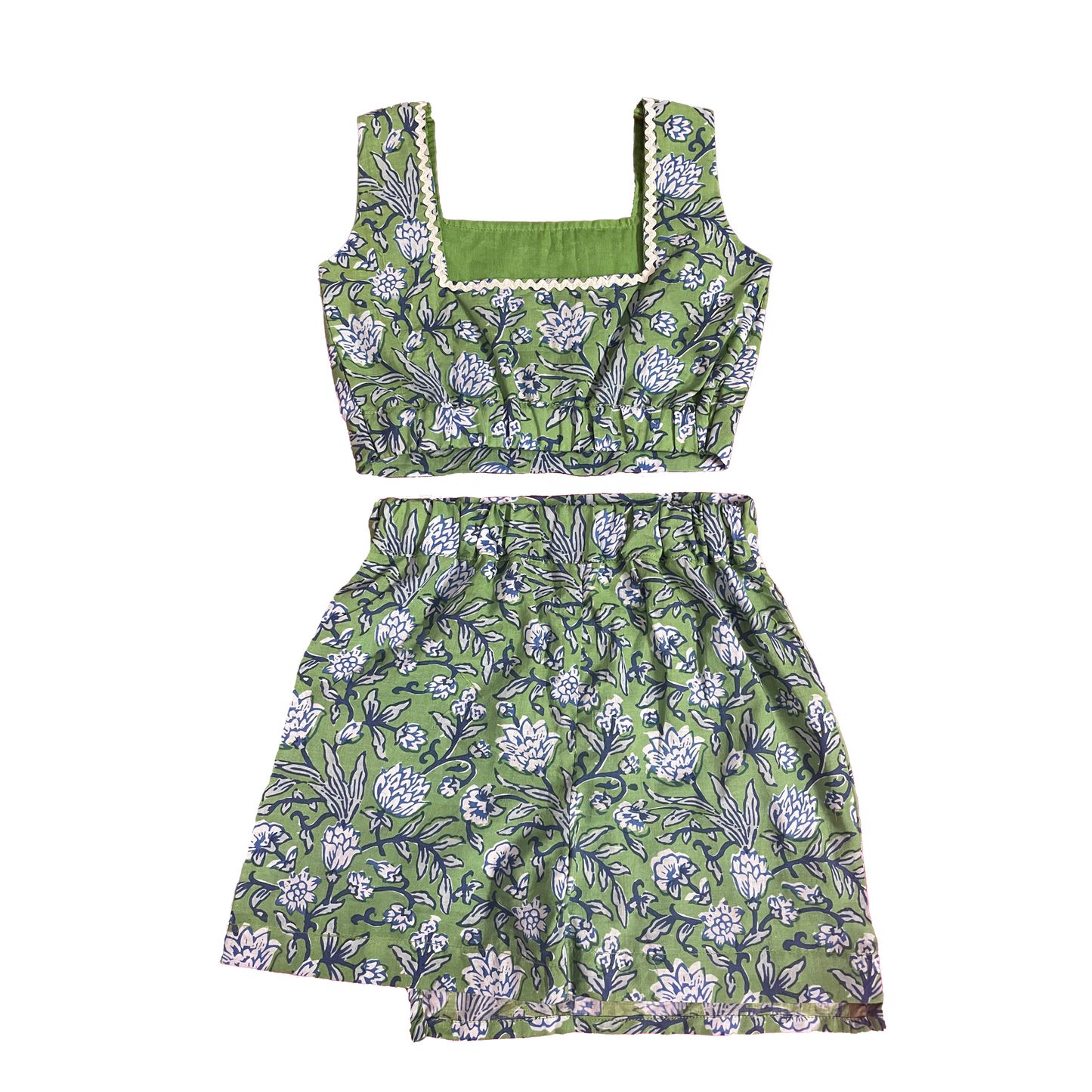 Green Floral Cotton Two Piece Set