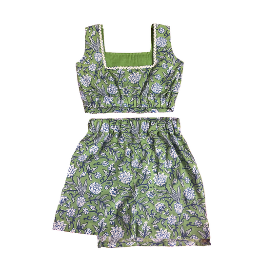 Green Floral Cotton Two Piece Set