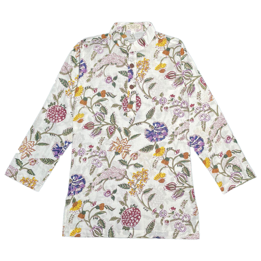 White Floral Print Kurta and Pajama Set